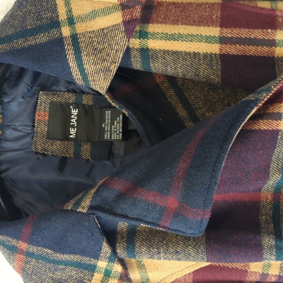 Me Jane Burgundy Tan Navy Plaid Double-Breasted Belted Women's Jacket, XL - Picture 2 of 10